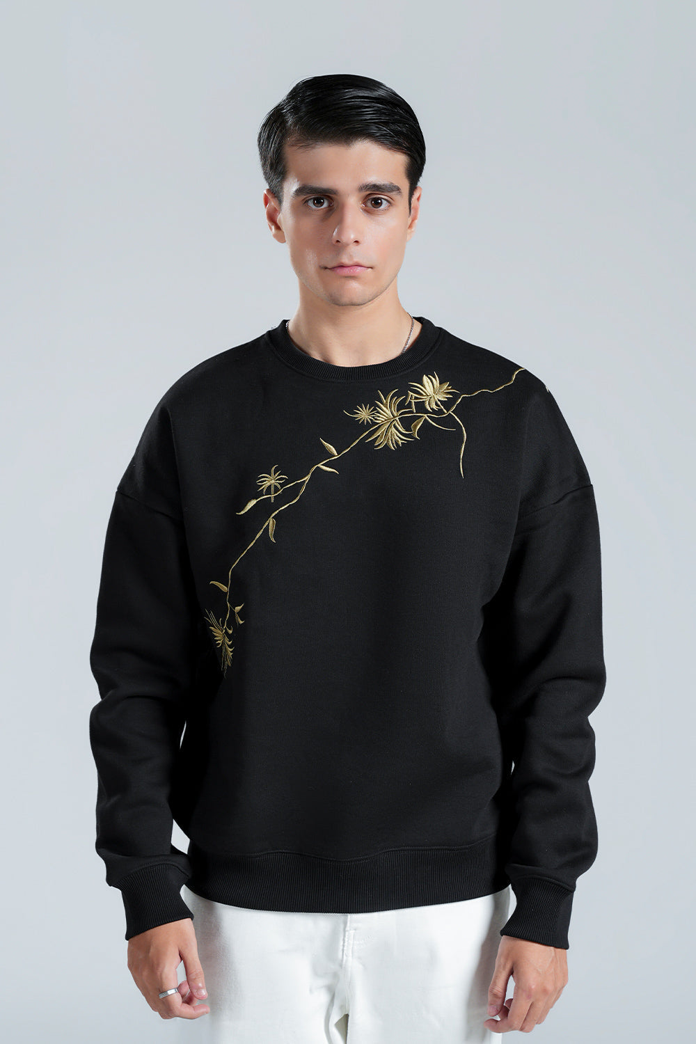 Gold Floral Embroidered Sweatshirt
