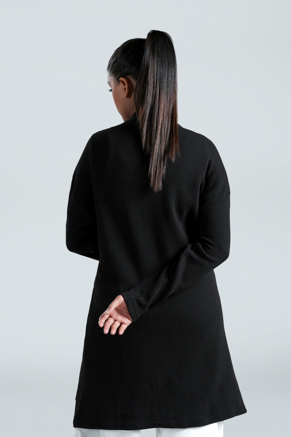 Waffle Grid Embroidered Cardigan