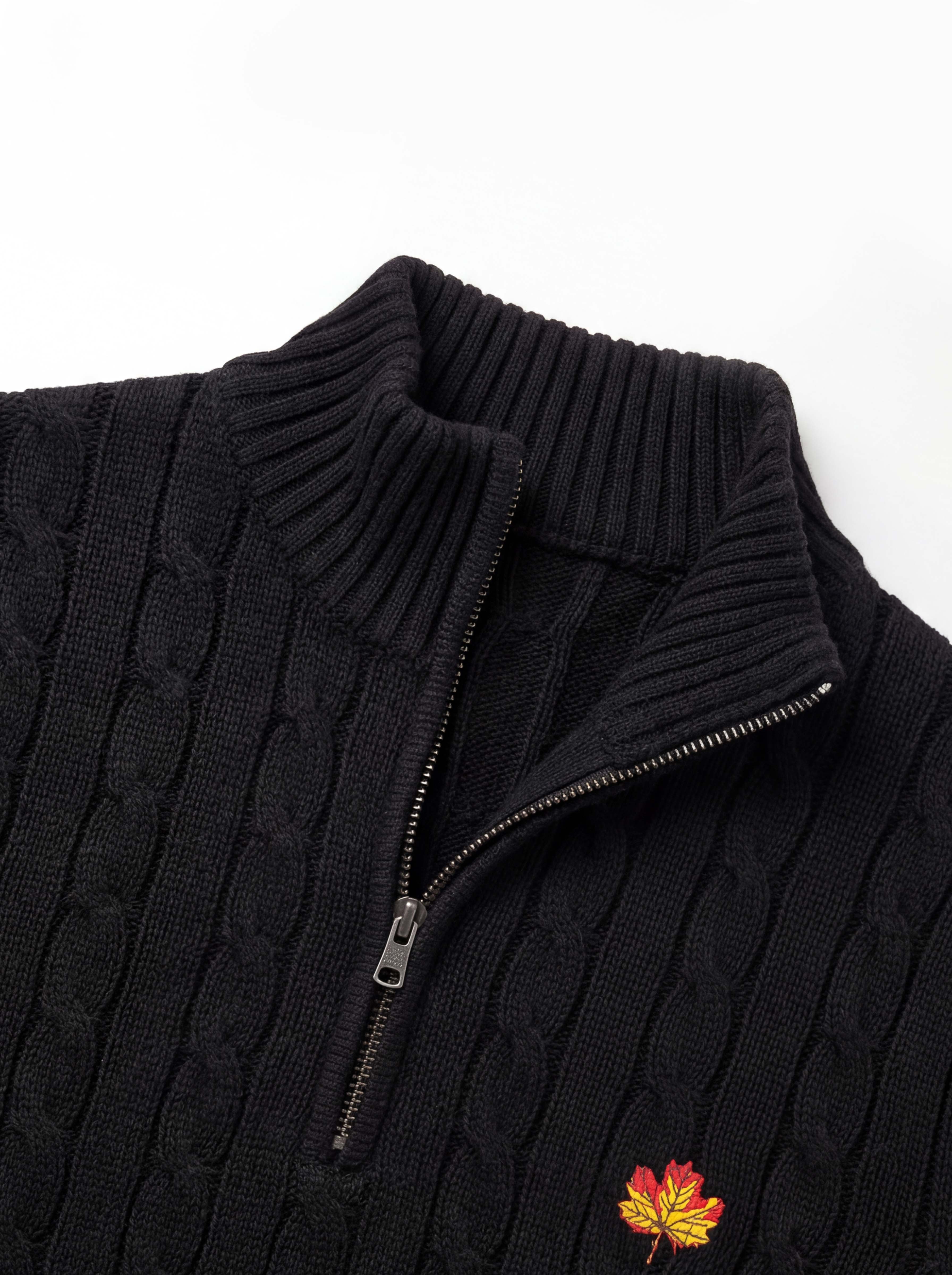 Hand Knitted Black Quarter Zip Sweater