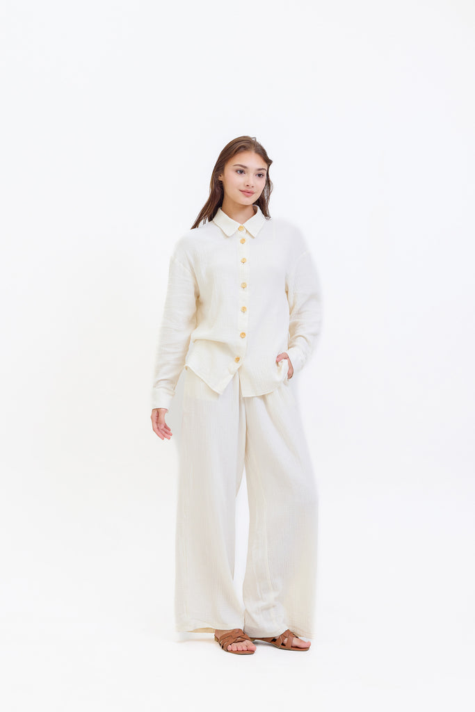 Lola Off White Two Piece Textured Muslin Suit