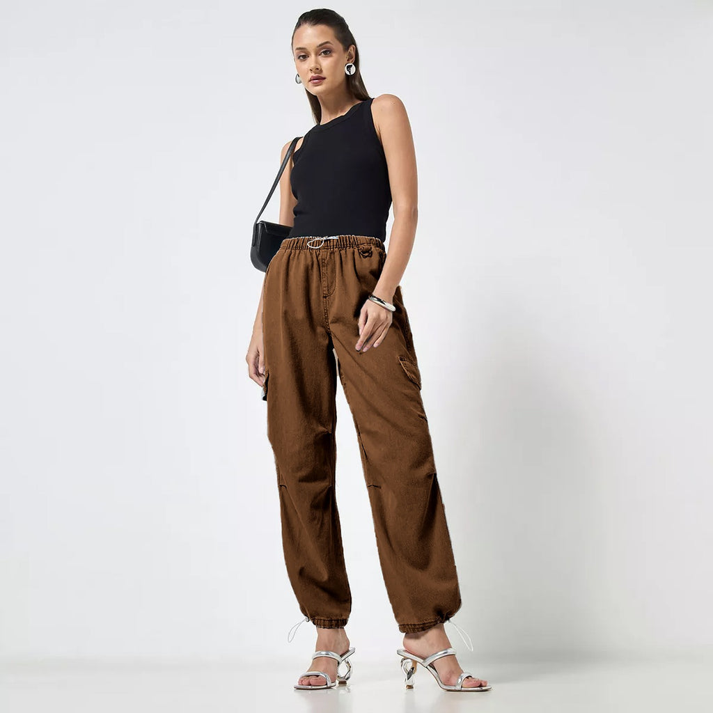 Khaki Wide Leg Cargo Jeans