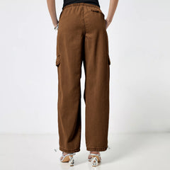 Khaki Wide Leg Cargo Jeans