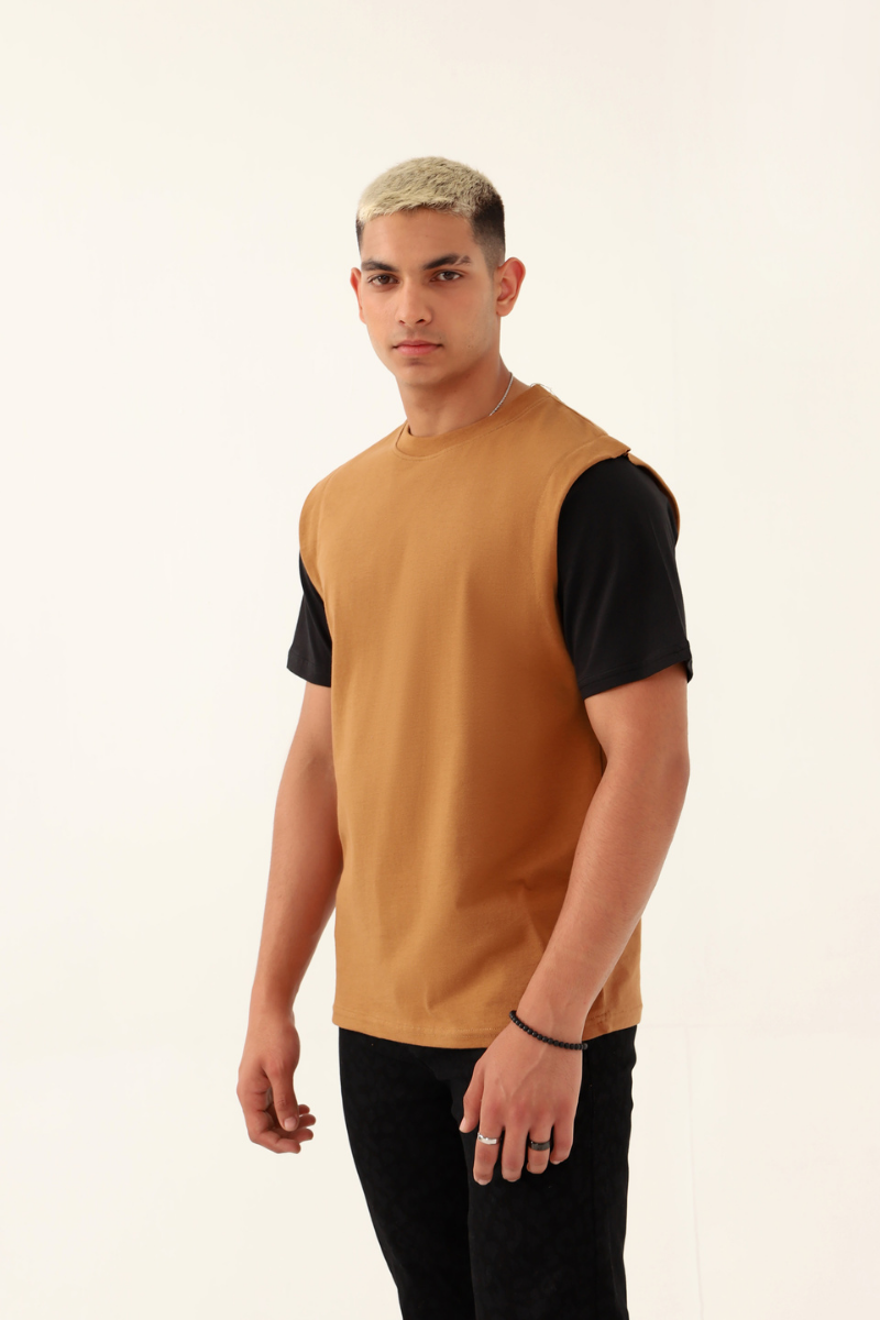 Brown T-shirt with Black Sleeves