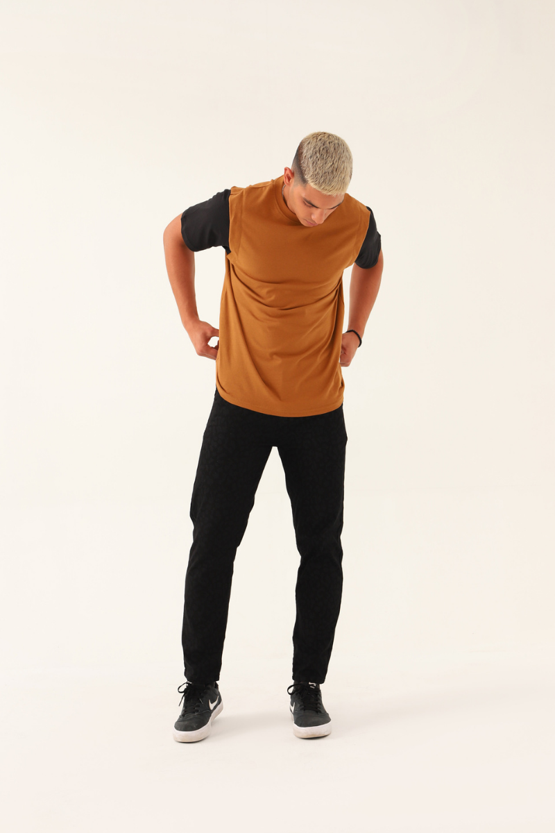 Brown T-shirt with Black Sleeves