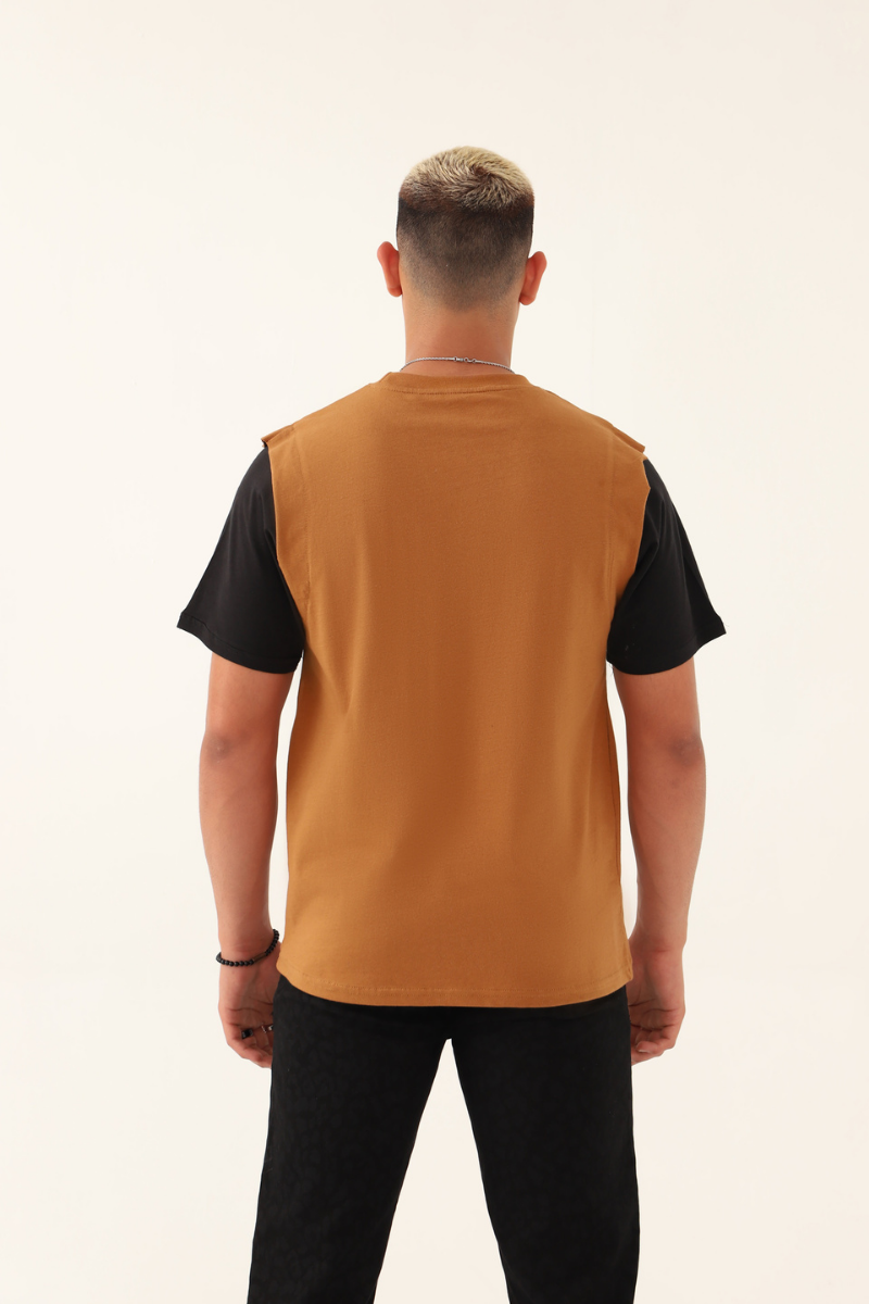 Brown T-shirt with Black Sleeves