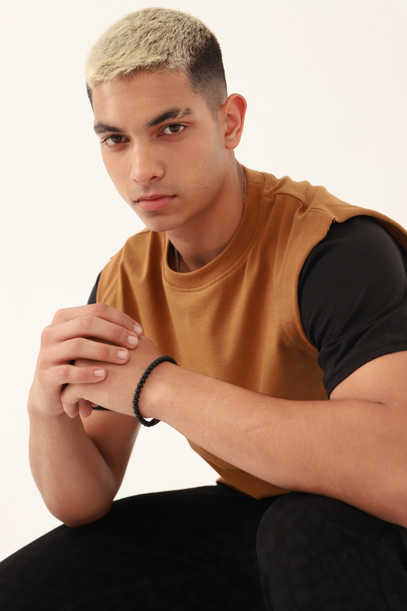 Brown T-shirt with Black Sleeves
