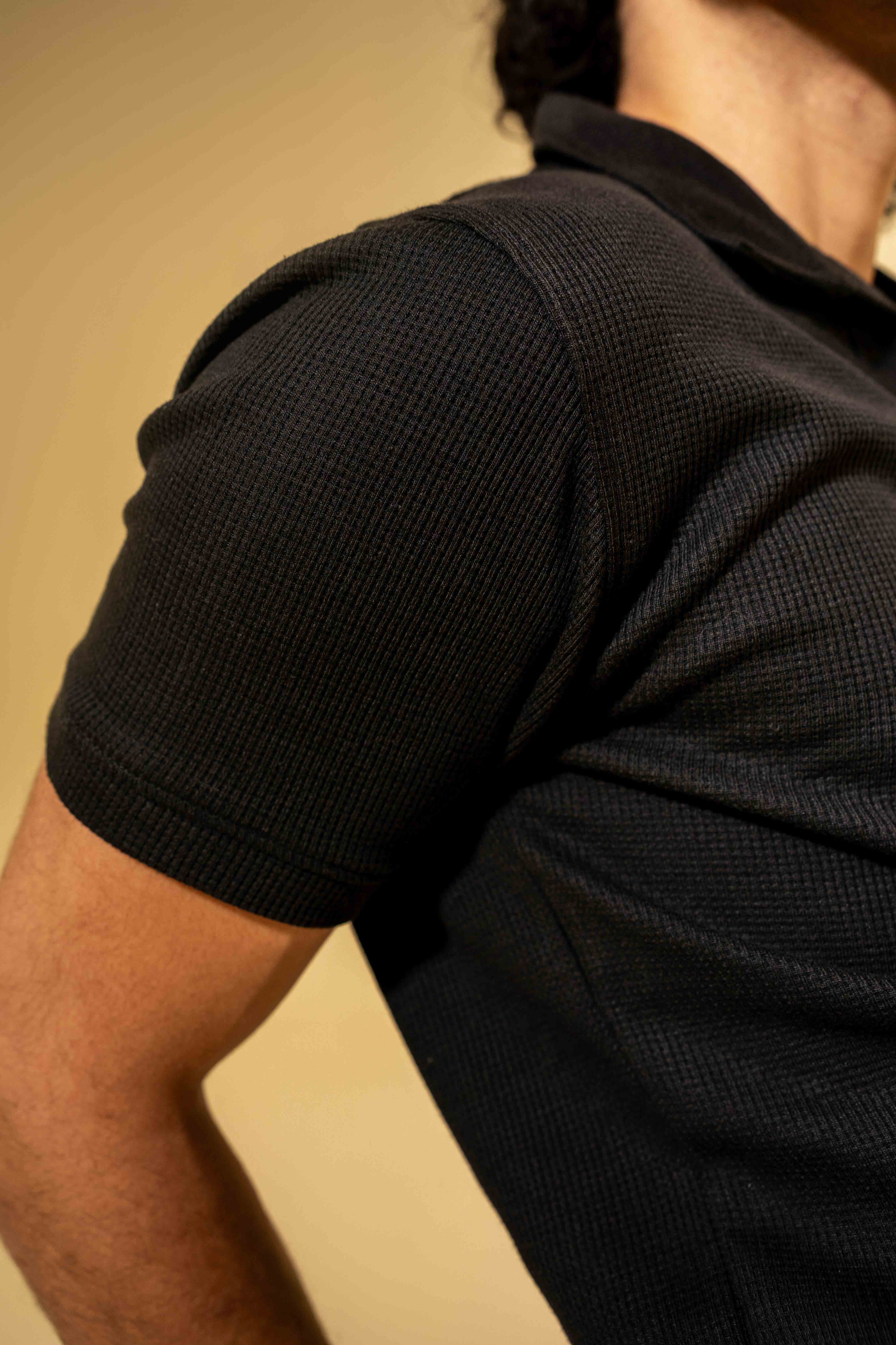 Jet Black Waffle Polo Shirt