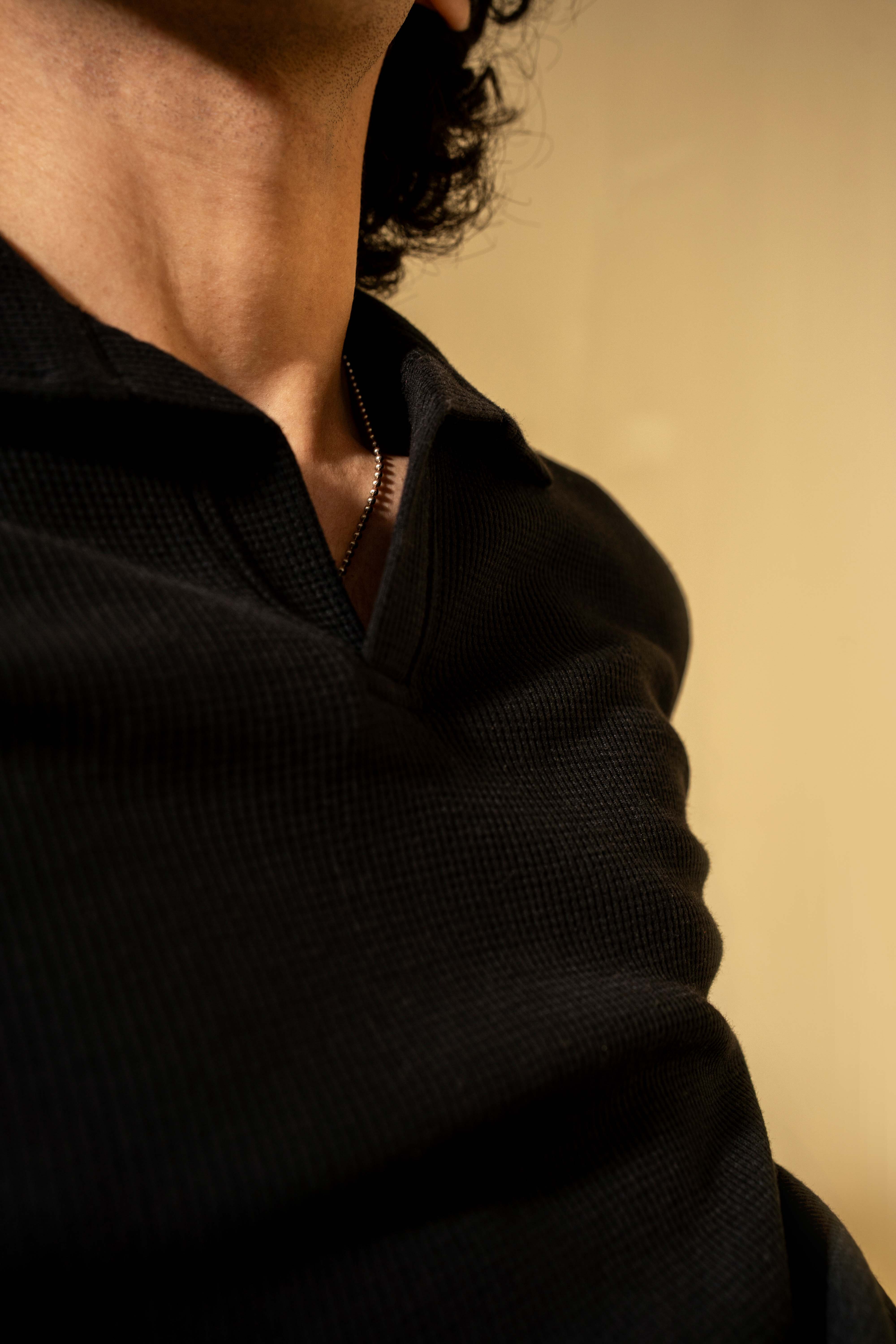 Jet Black Waffle Polo Shirt