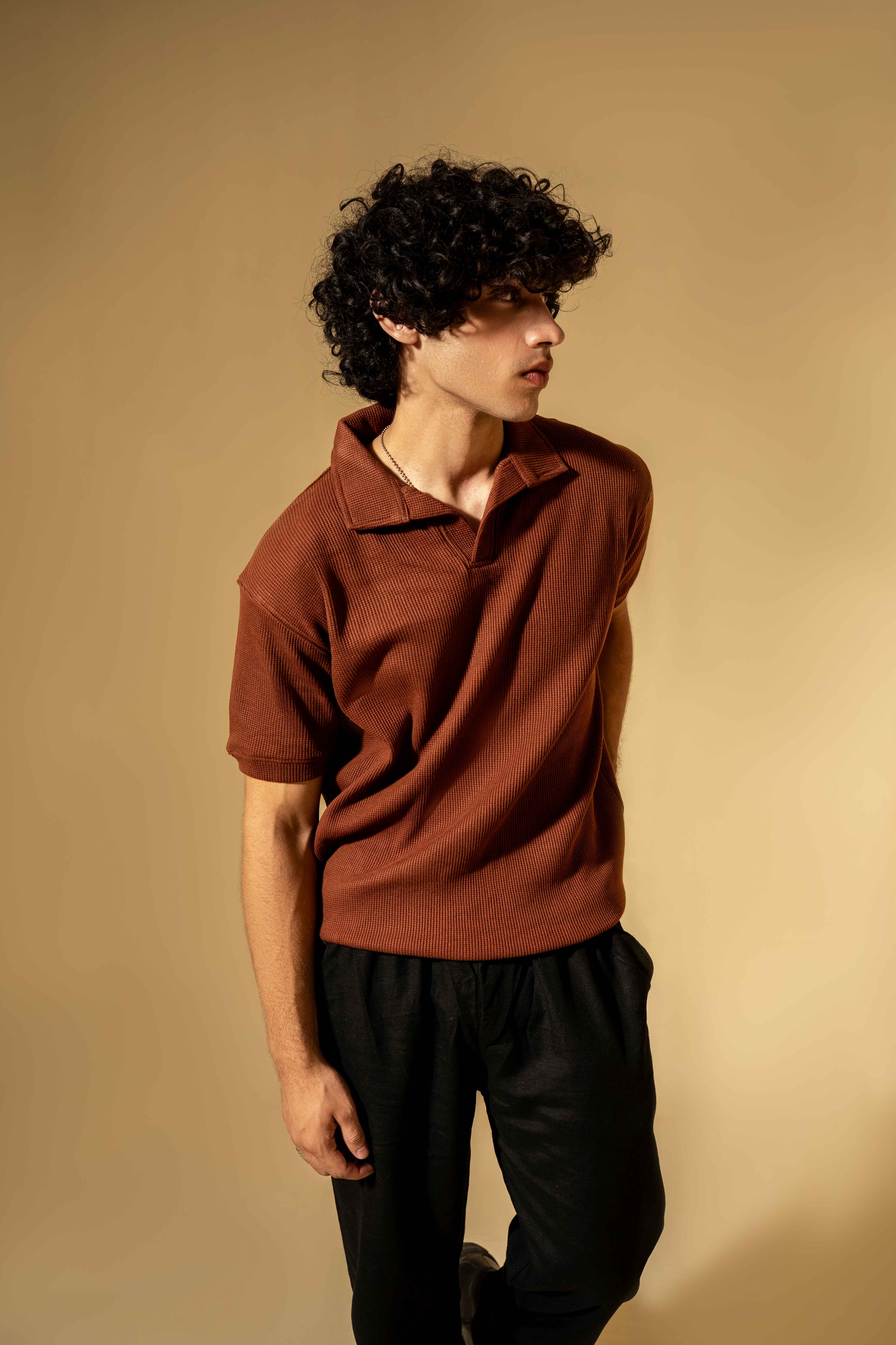 Burnt Mocha Waffle Polo Shirt