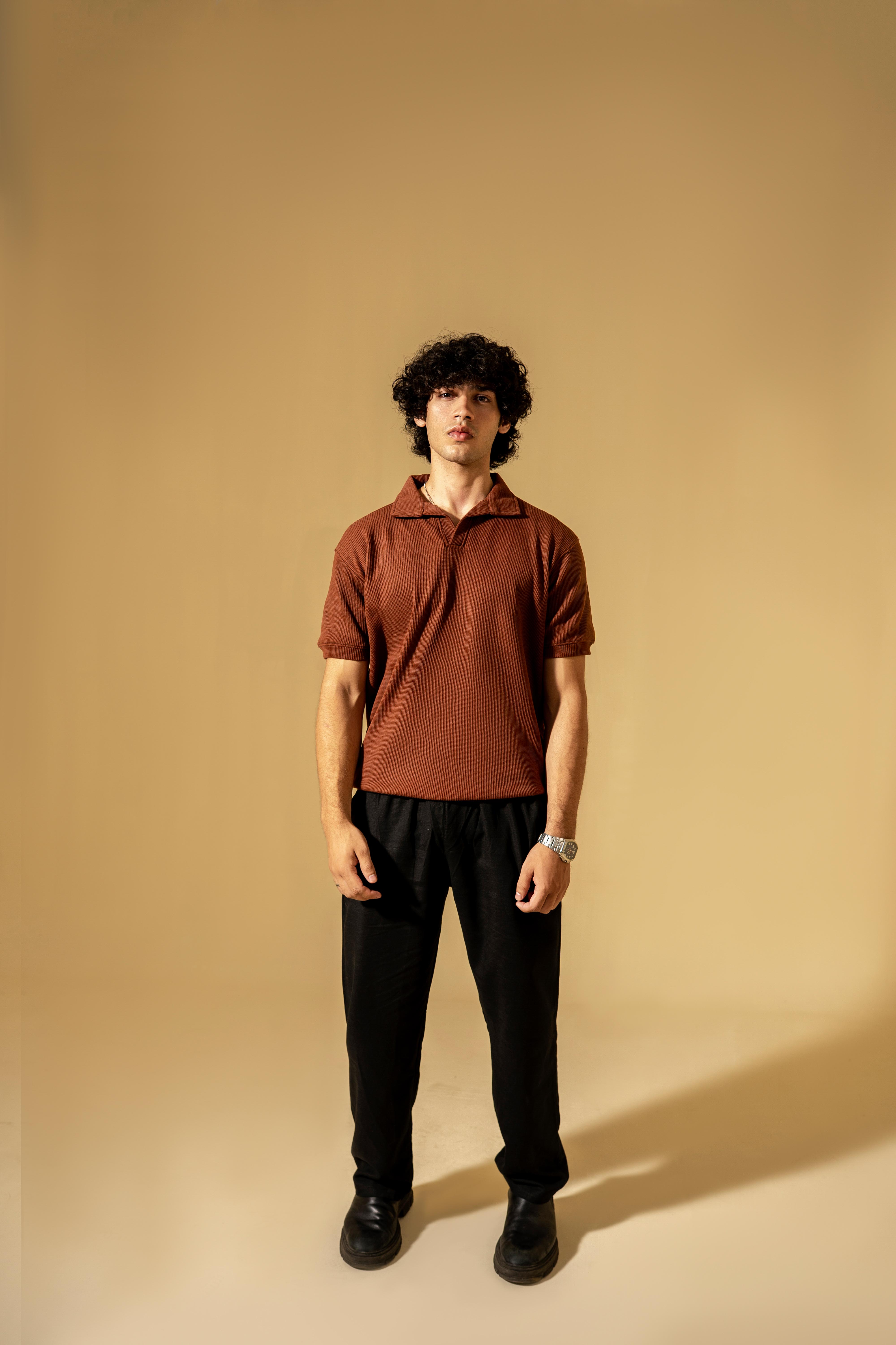 Burnt Mocha Waffle Polo Shirt