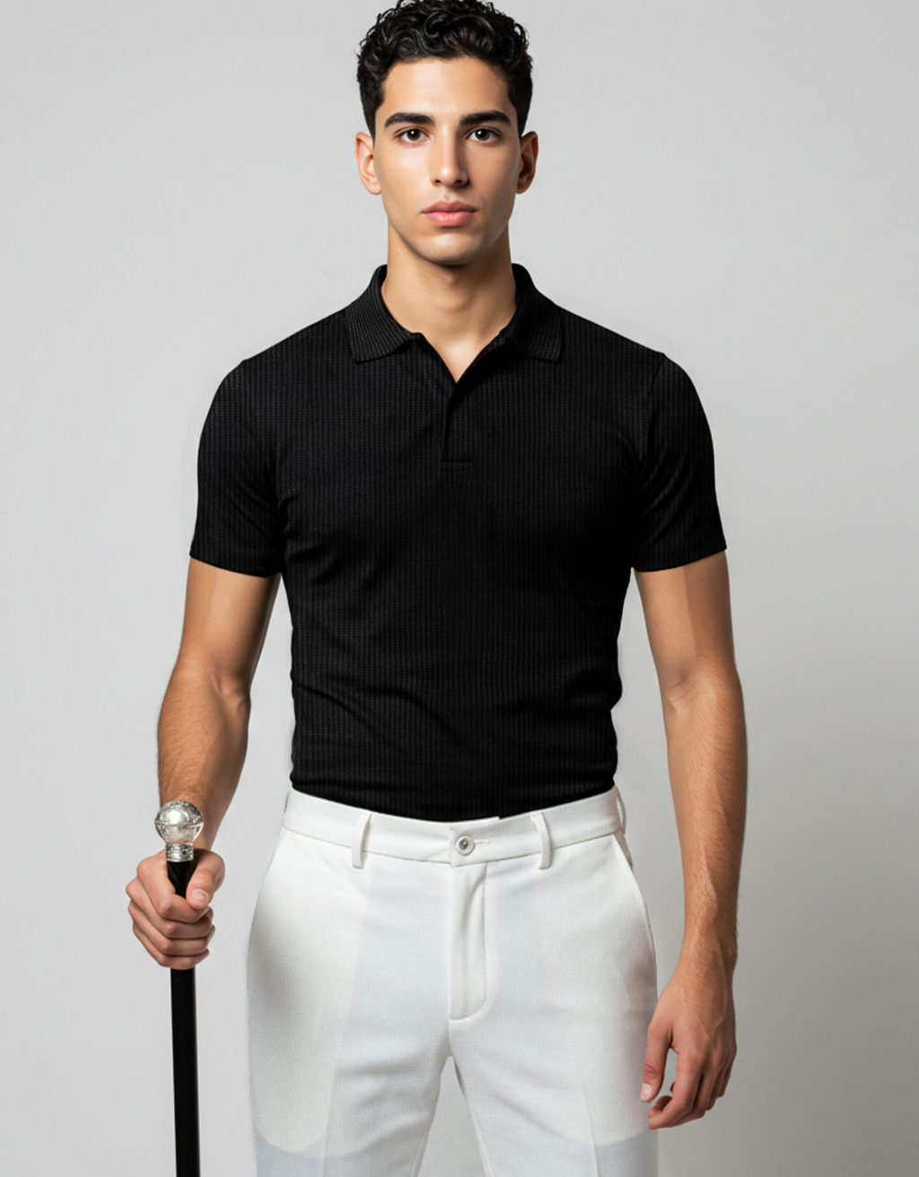 Black Textured Polo