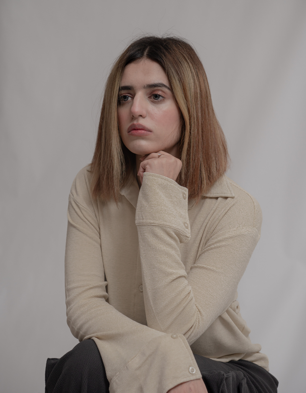 Neutral Beige Button-Down Shirt