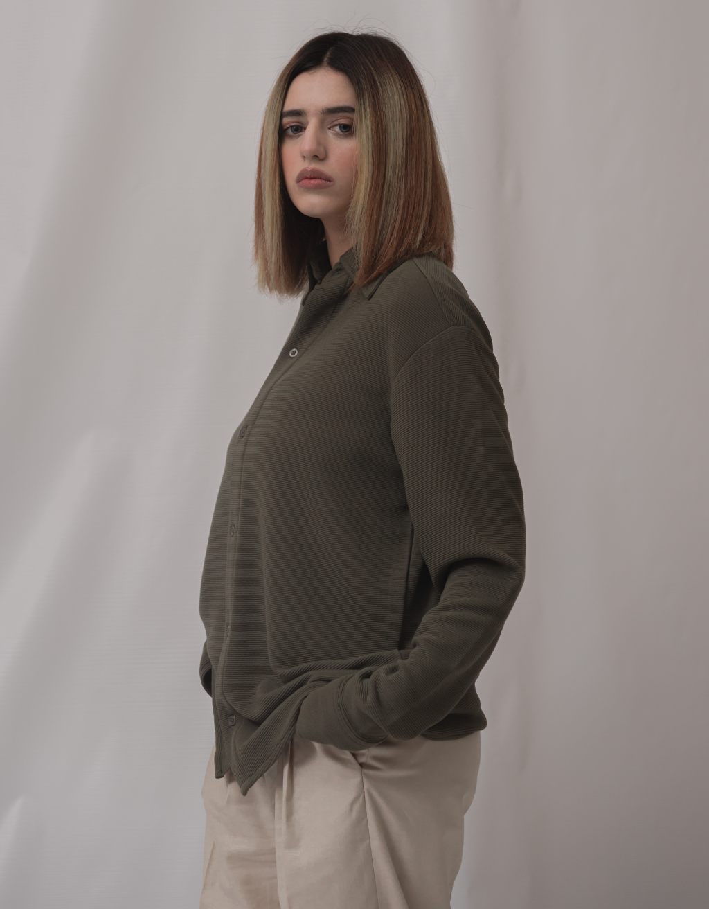 Olive Green Button-Down Shirt