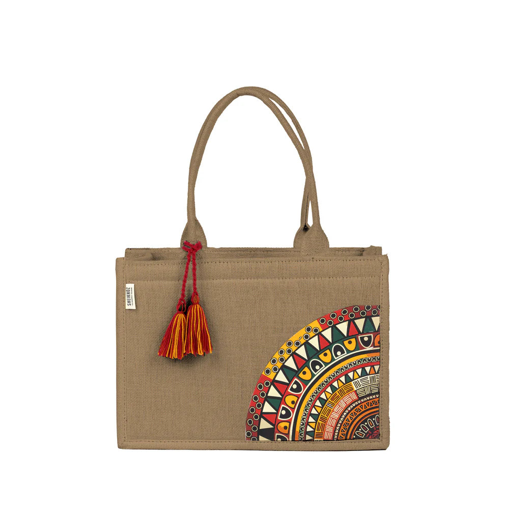 Earthy Chic Jute Tote - Warm Beige Tote with Tassel