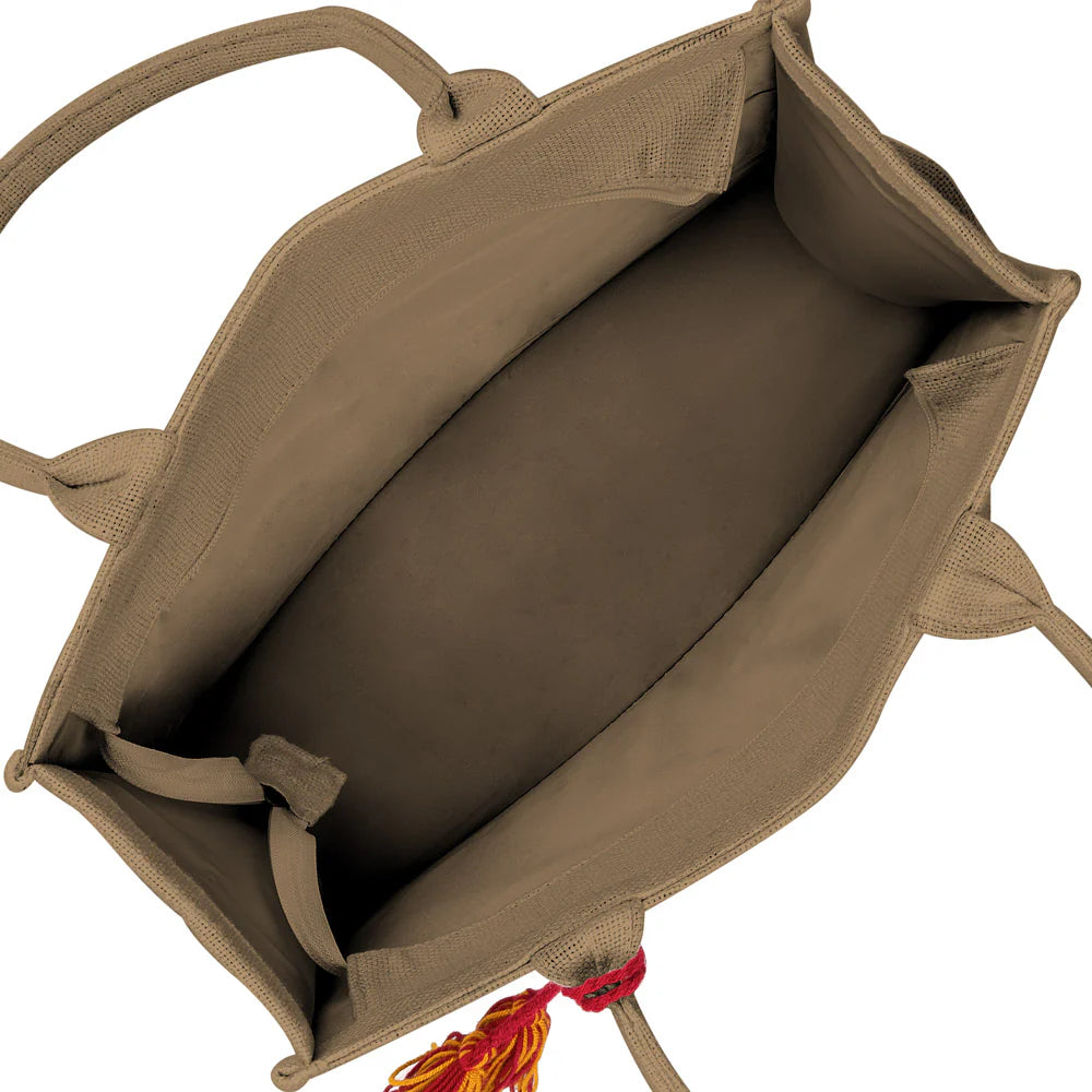 Earthy Chic Jute Tote - Warm Beige Tote with Tassel
