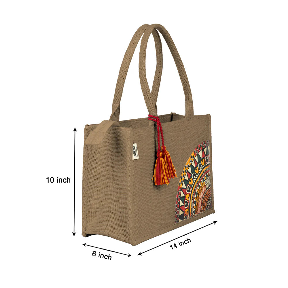 Earthy Chic Jute Tote - Warm Beige Tote with Tassel