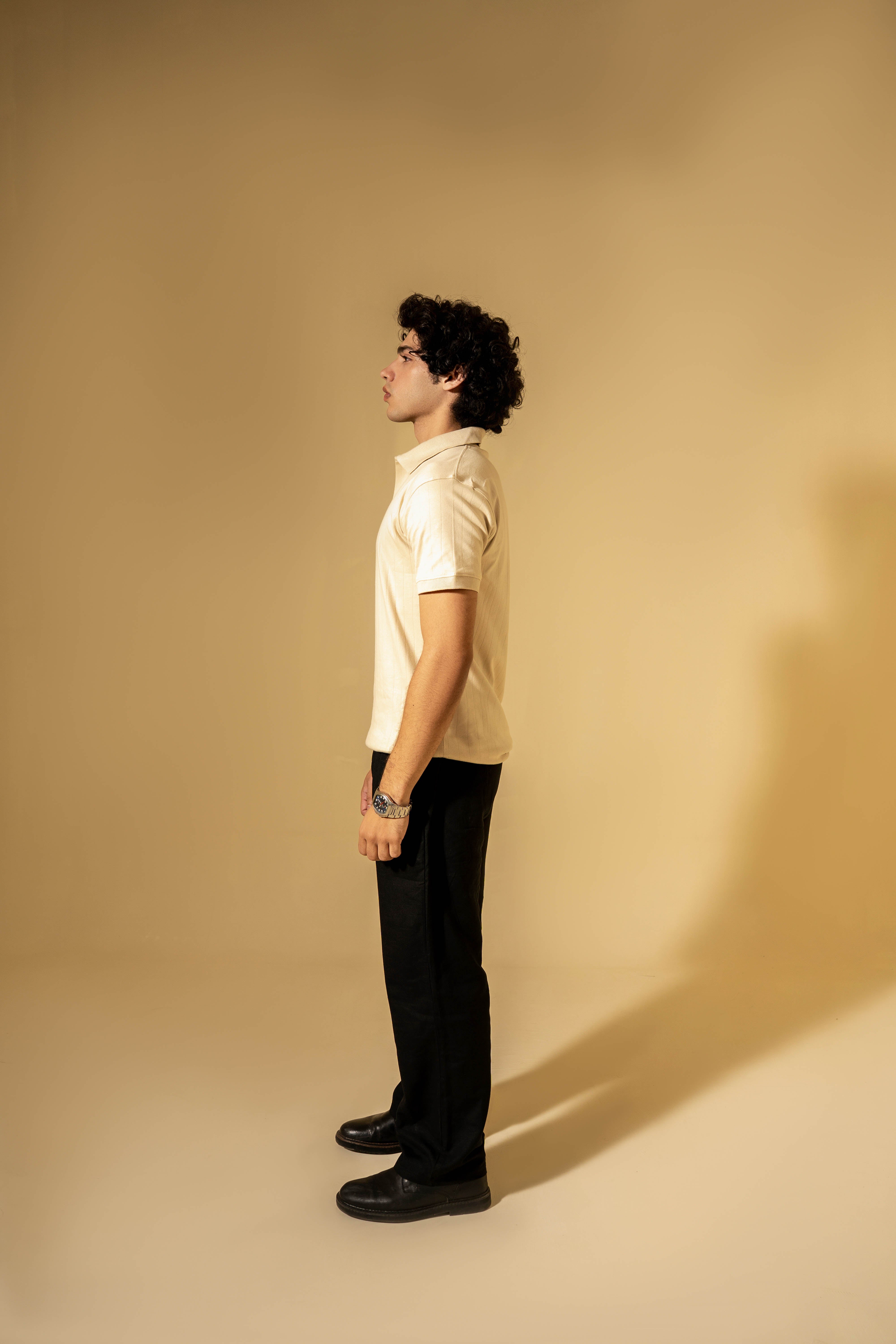 Cream Ribbed Knit Polo Shirt