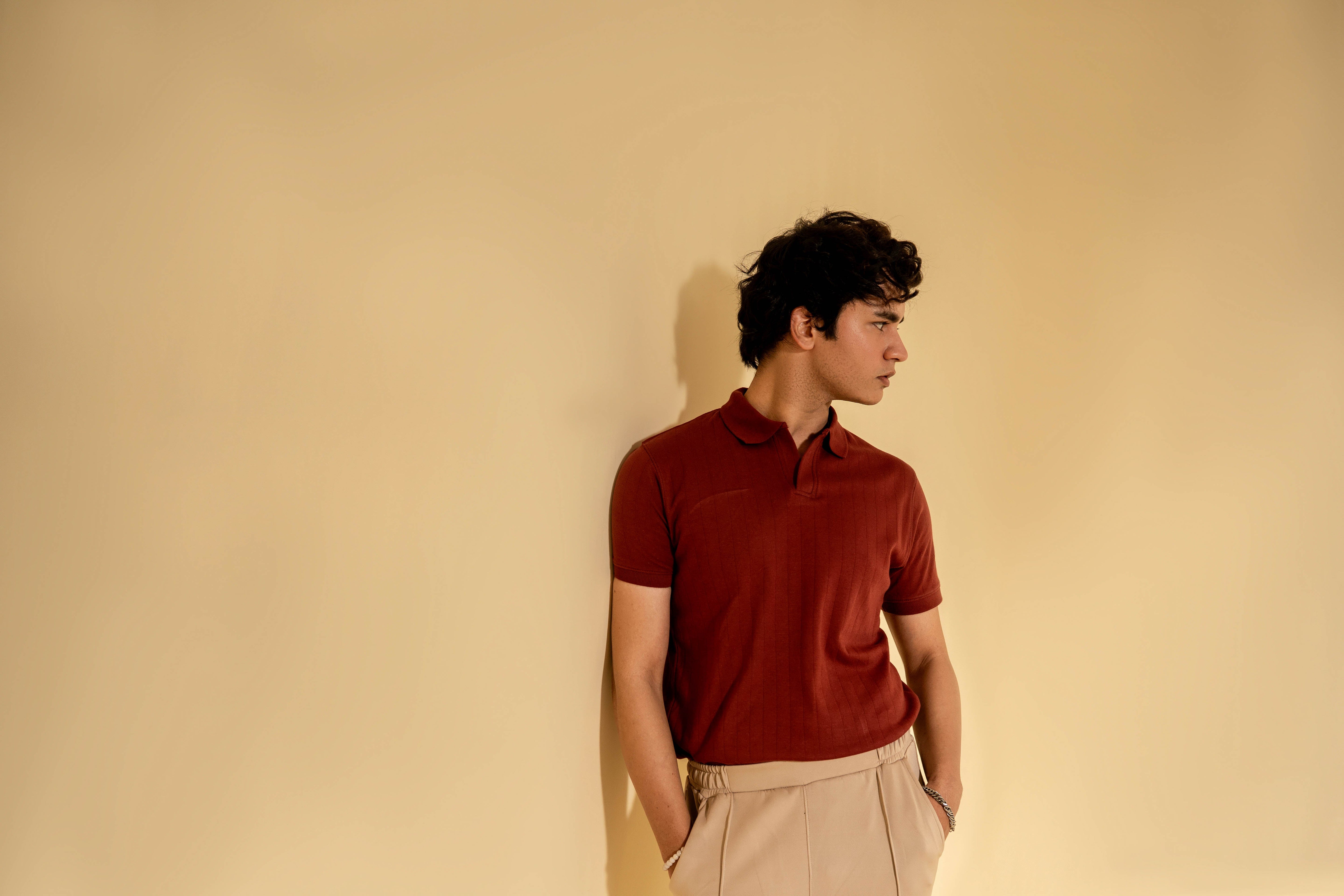 Rust Red Ribbed Knit Polo Shirt