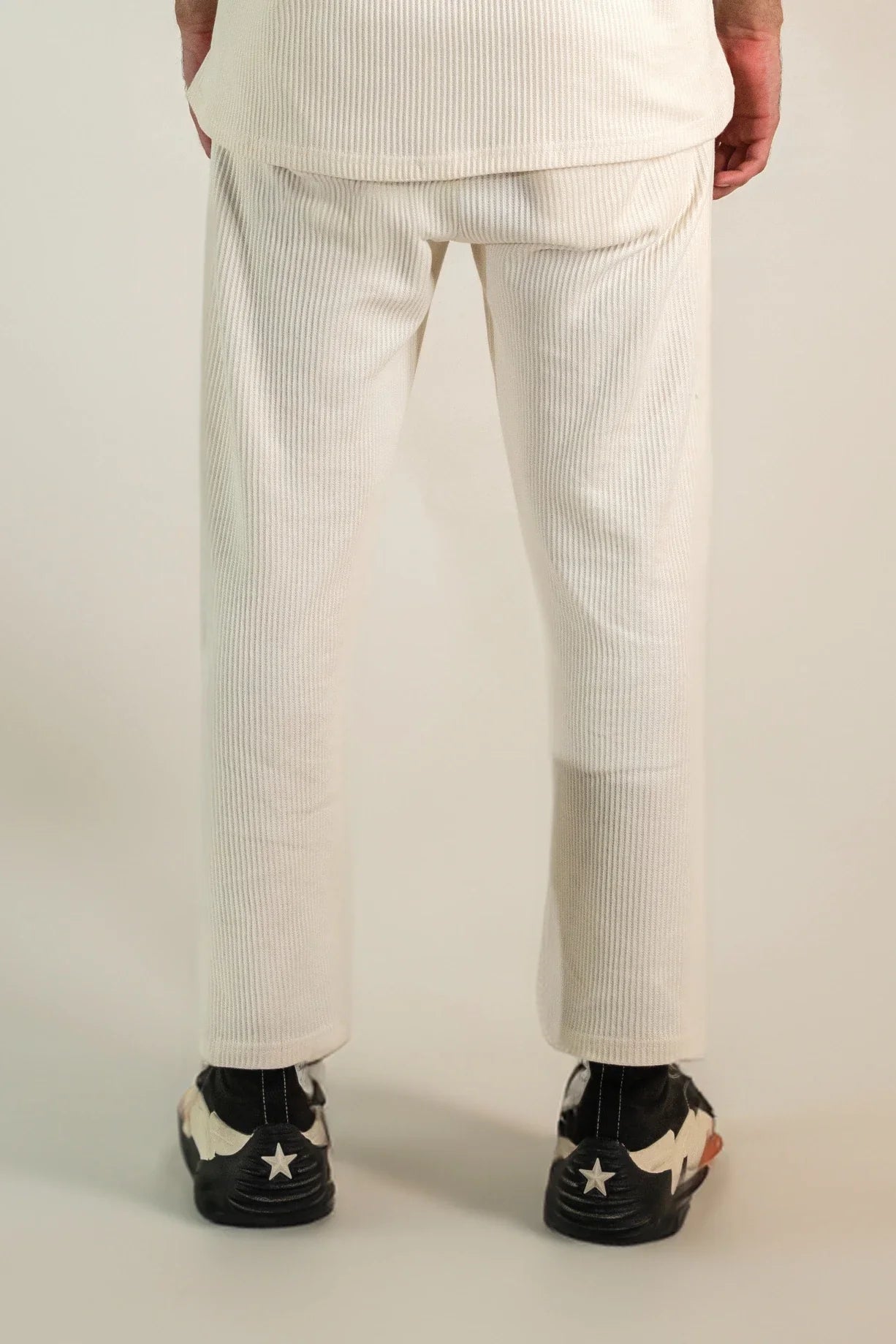 Pearl White Knitted Straight Fit Trouser
