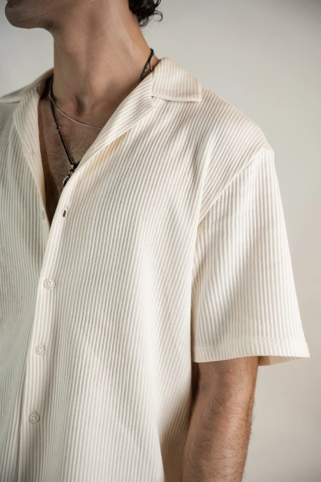 Pearl White Knitted Cuban Shirt