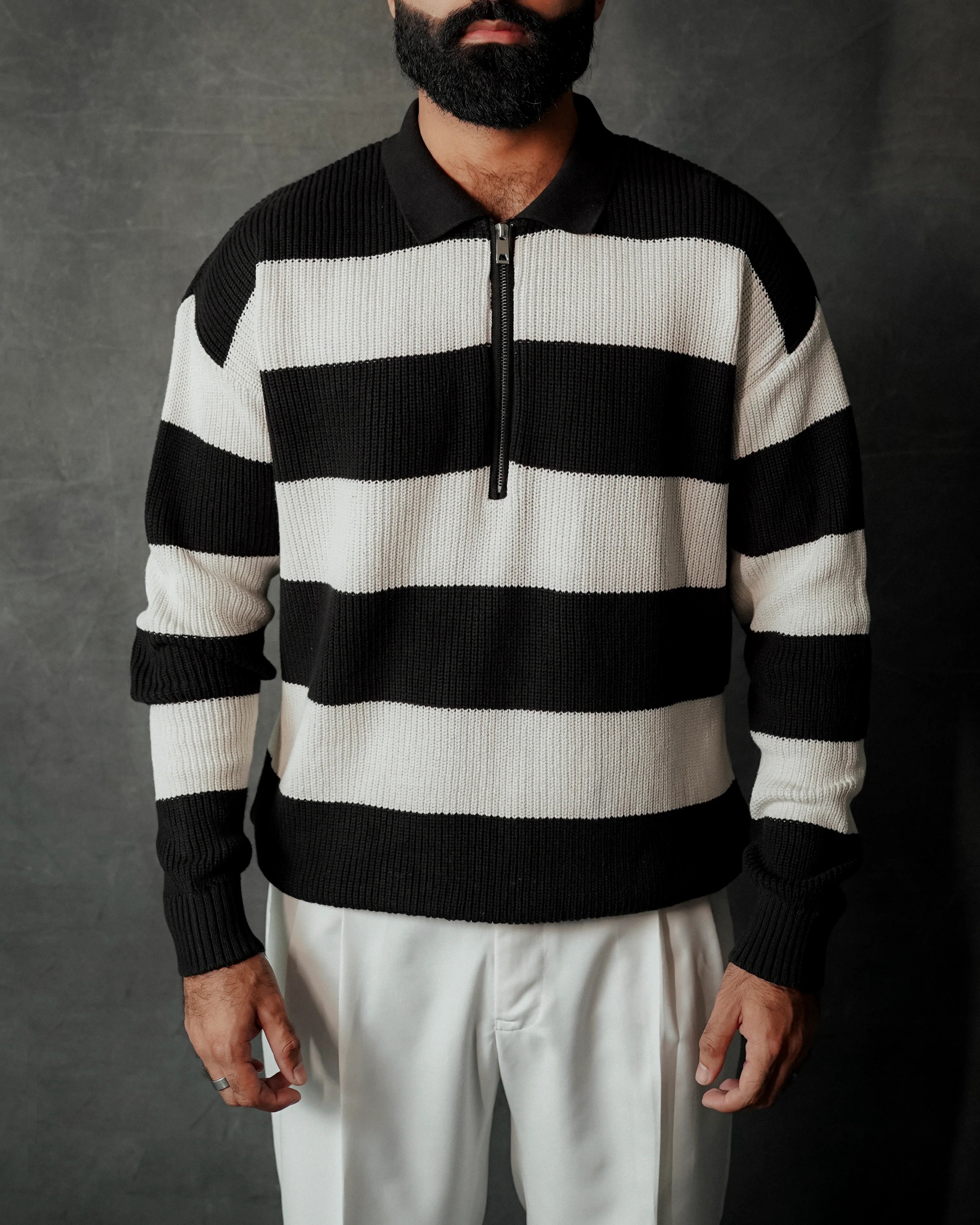 BLACK & WHITE STRIPE RELAXED SWEATER