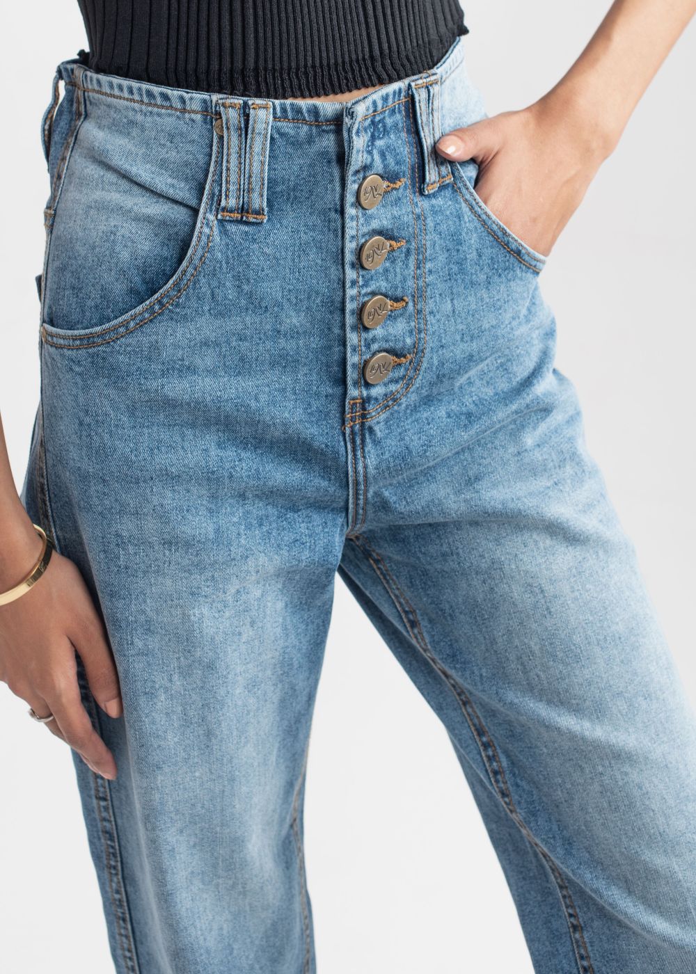 Mid Blue Wide Leg button jeans