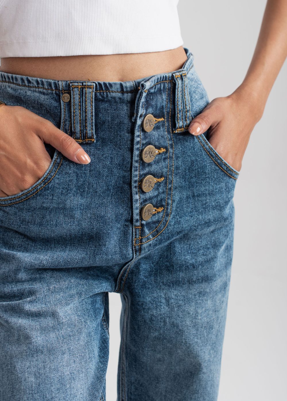 Dark Blue Wide Leg button jeans