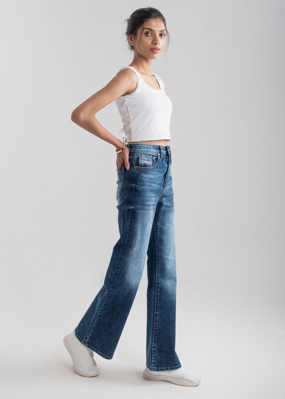 Dark Blue Wide Leg button jeans