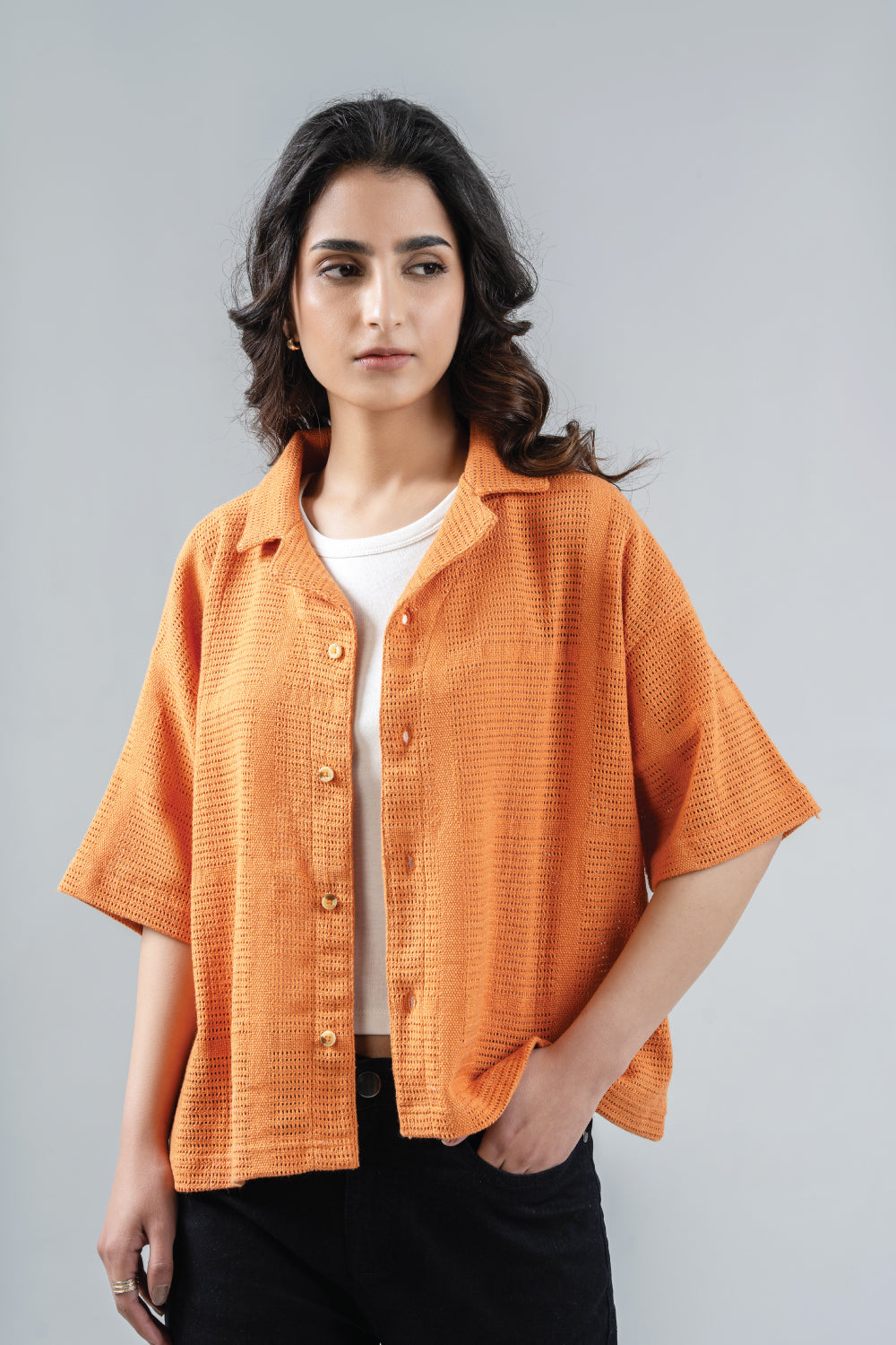 Cotton Cellular Fabric Shirt