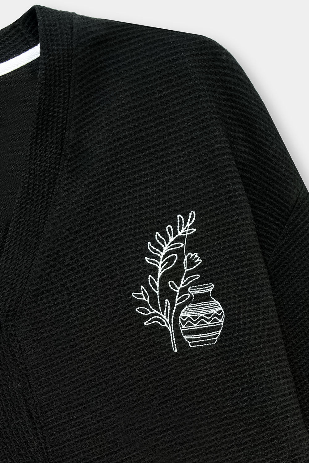 Waffle Grid Embroidered Cardigan