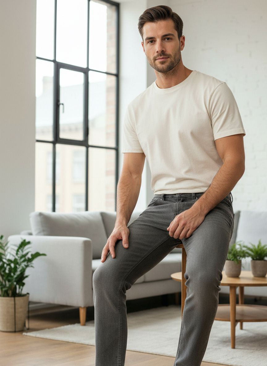 Grey Straight Fit Jeans