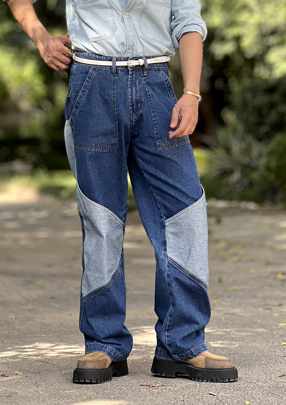 Beige Patchline Jeans