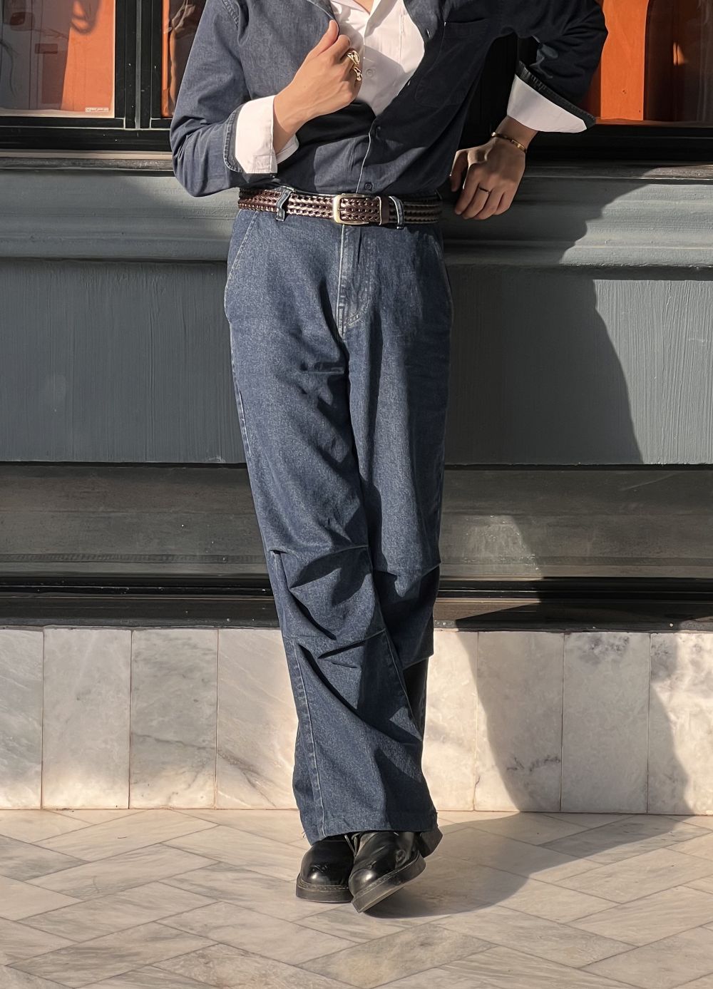 Inaara Dark Blue Pleat Jeans-Men