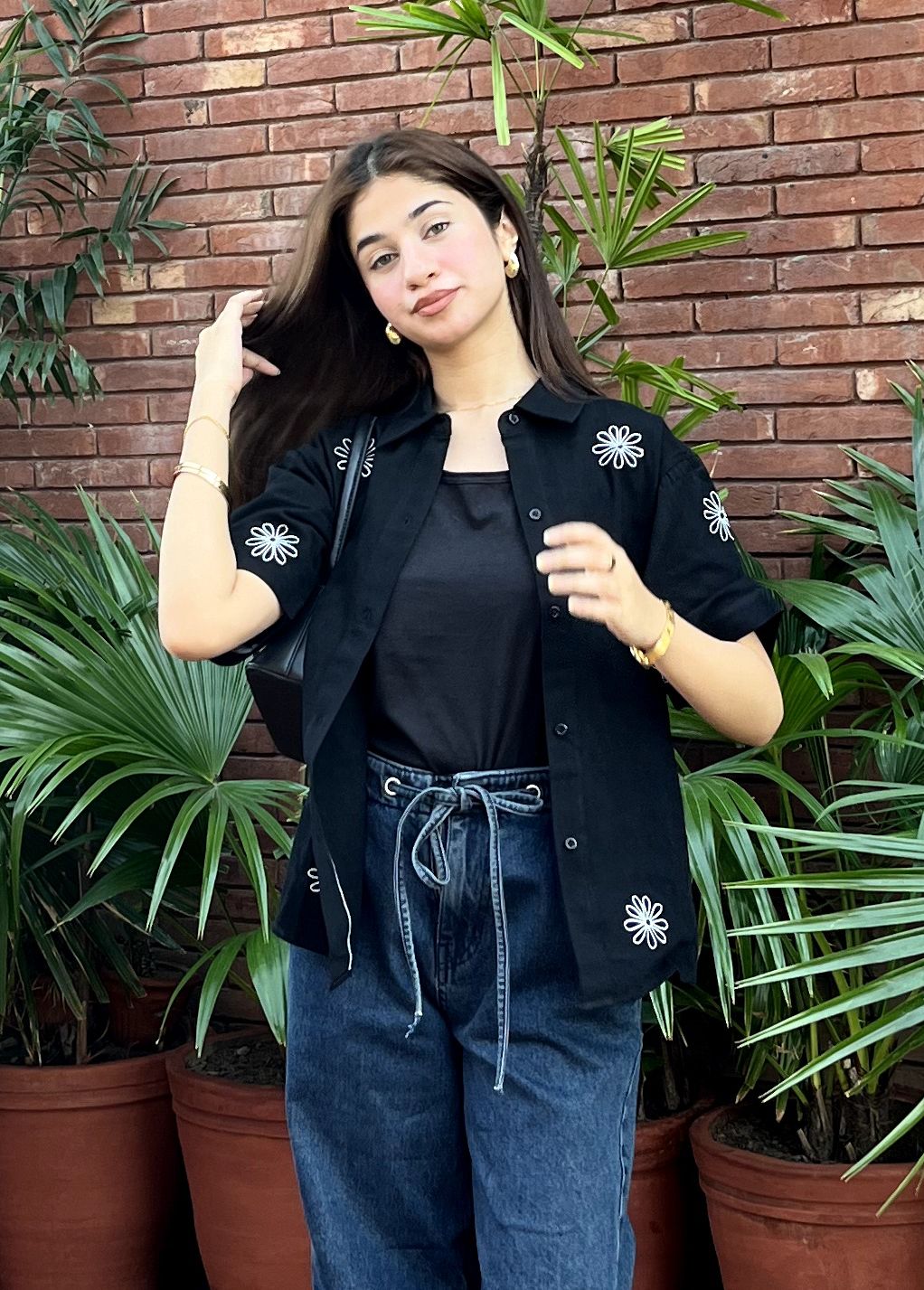 Black Floral Boxy Shirt