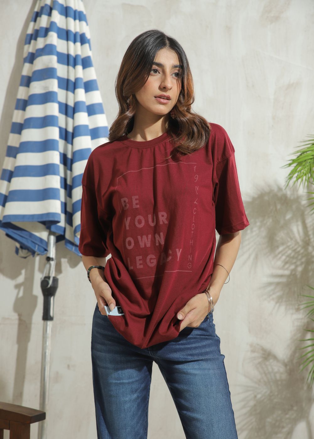 Graphic Maroon Drop Shoulder T-shirt