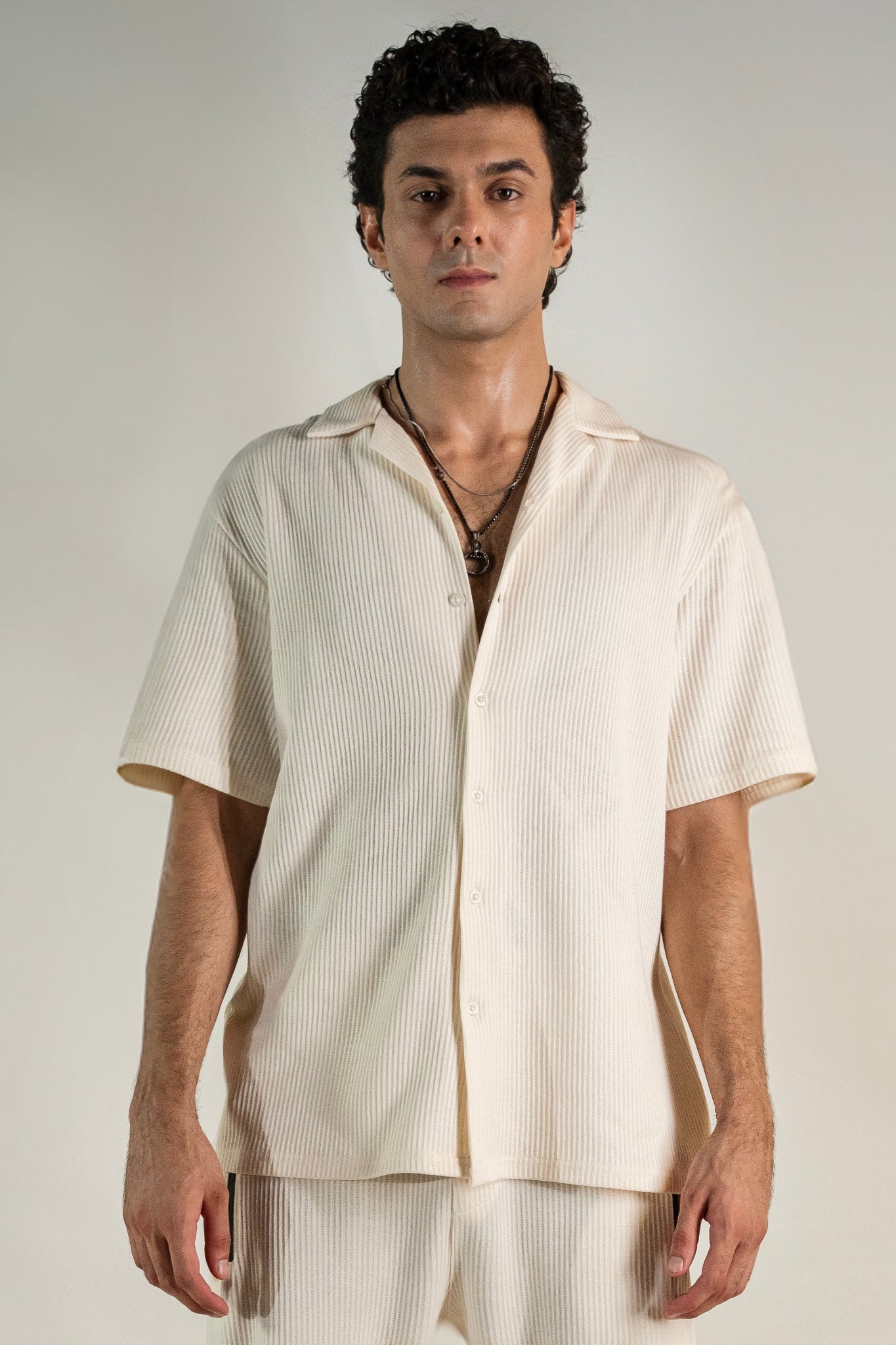 Pearl White Knitted Cuban Shirt