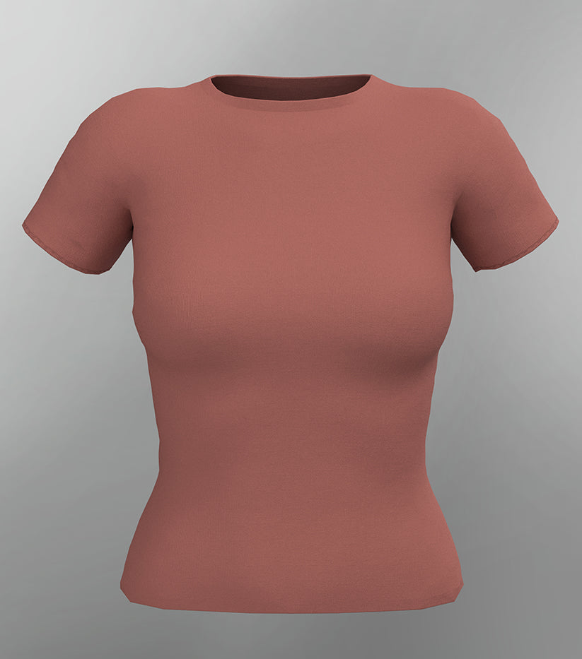 MICRO-RIBBED SHORT SLEEVE T-SHIRT - DUSKY ROSE