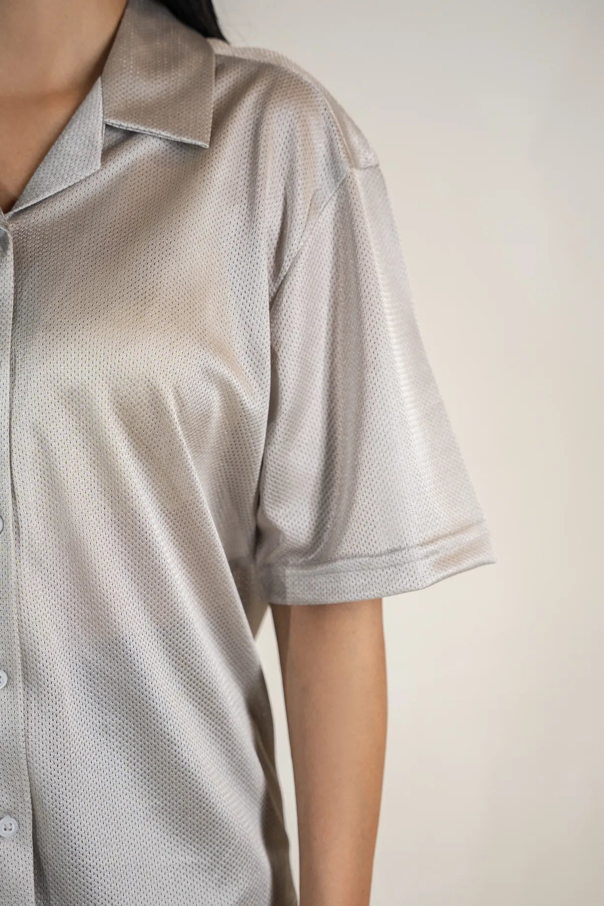 Silky Mesh Relax Fit Cuban Collar Shirt - Grey
