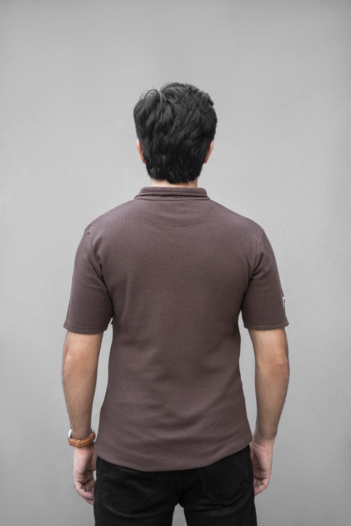 Textured Knitted Polo - Brown