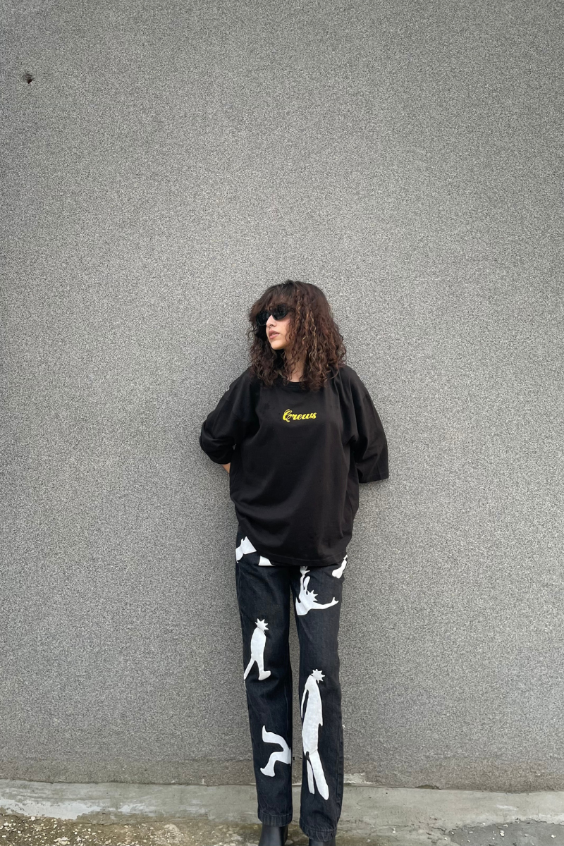 Printed Black Denim