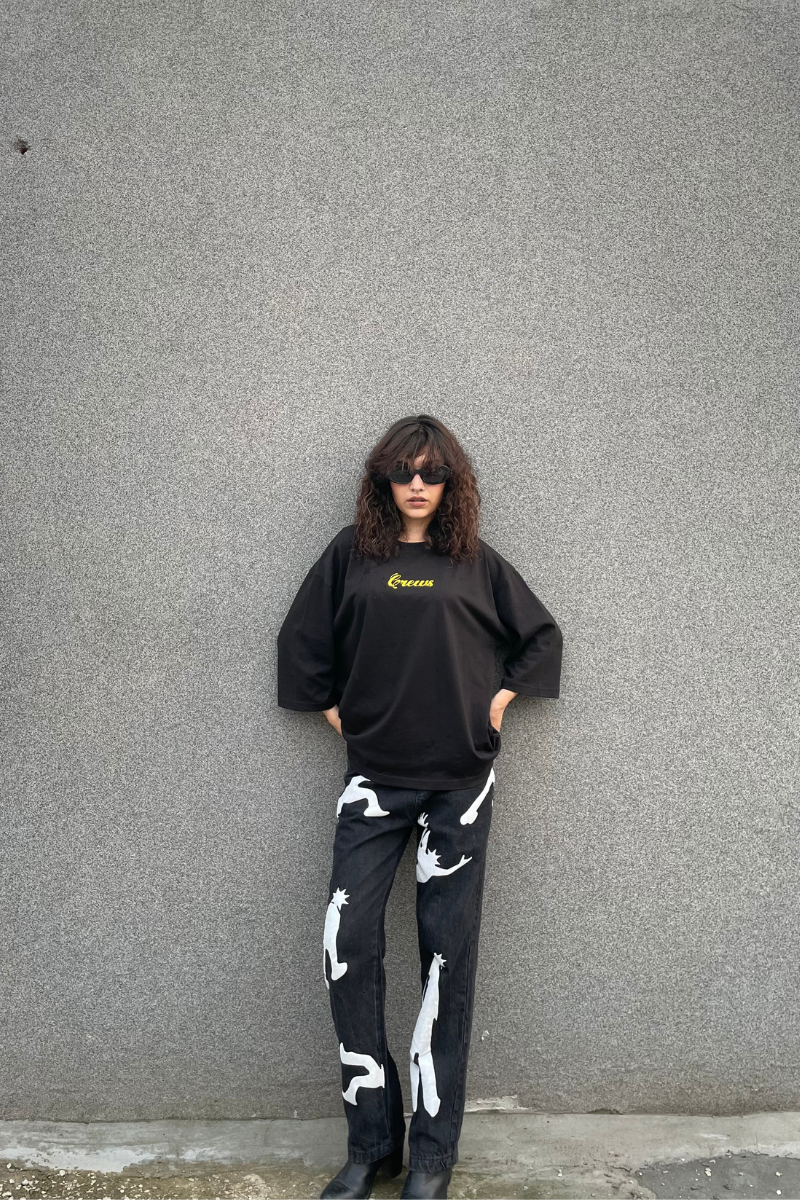 Printed Black Denim