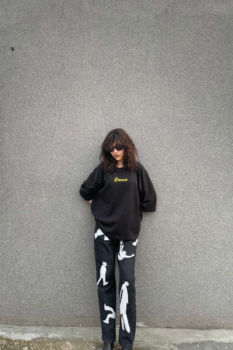 Printed Black Denim