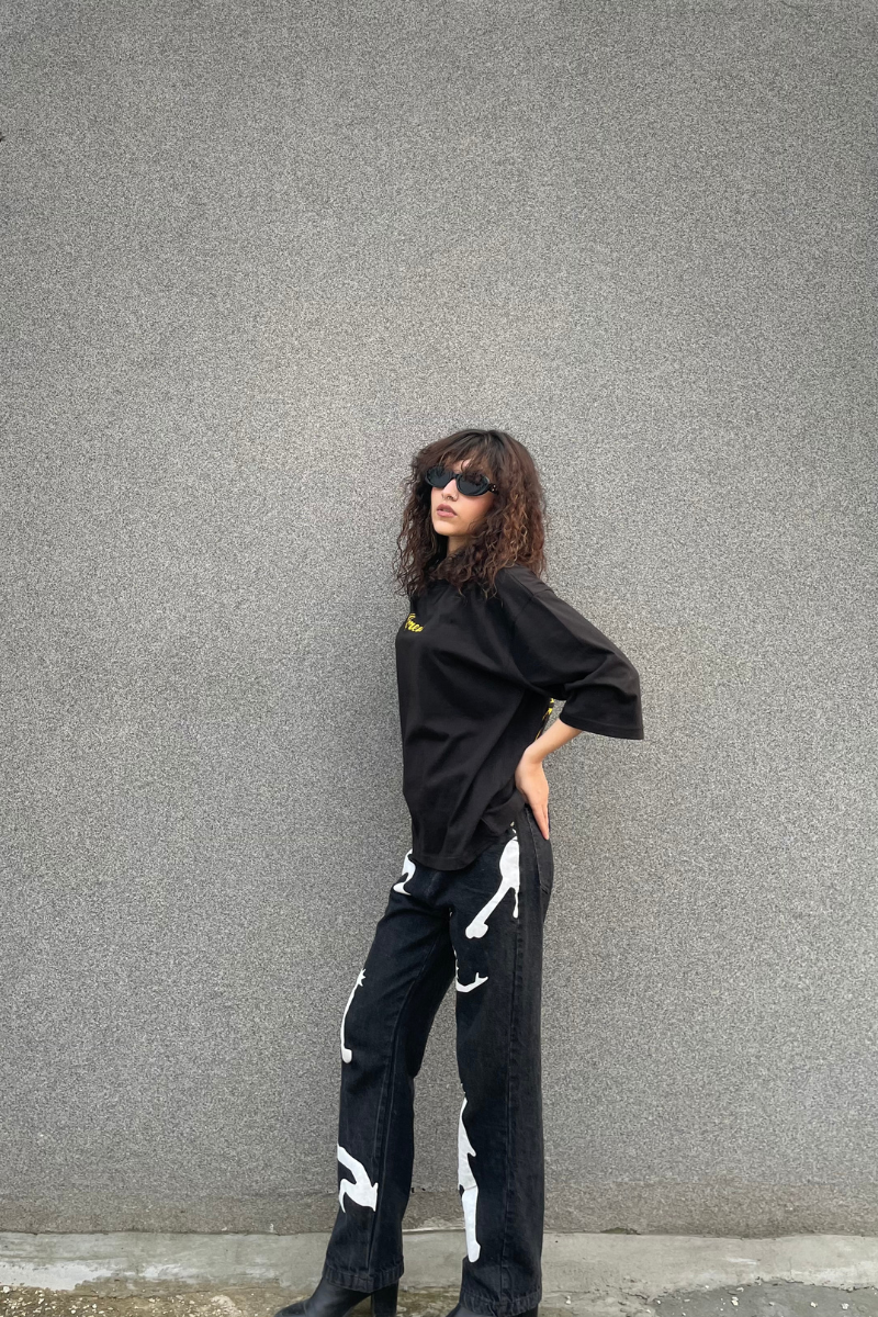 Printed Black Denim