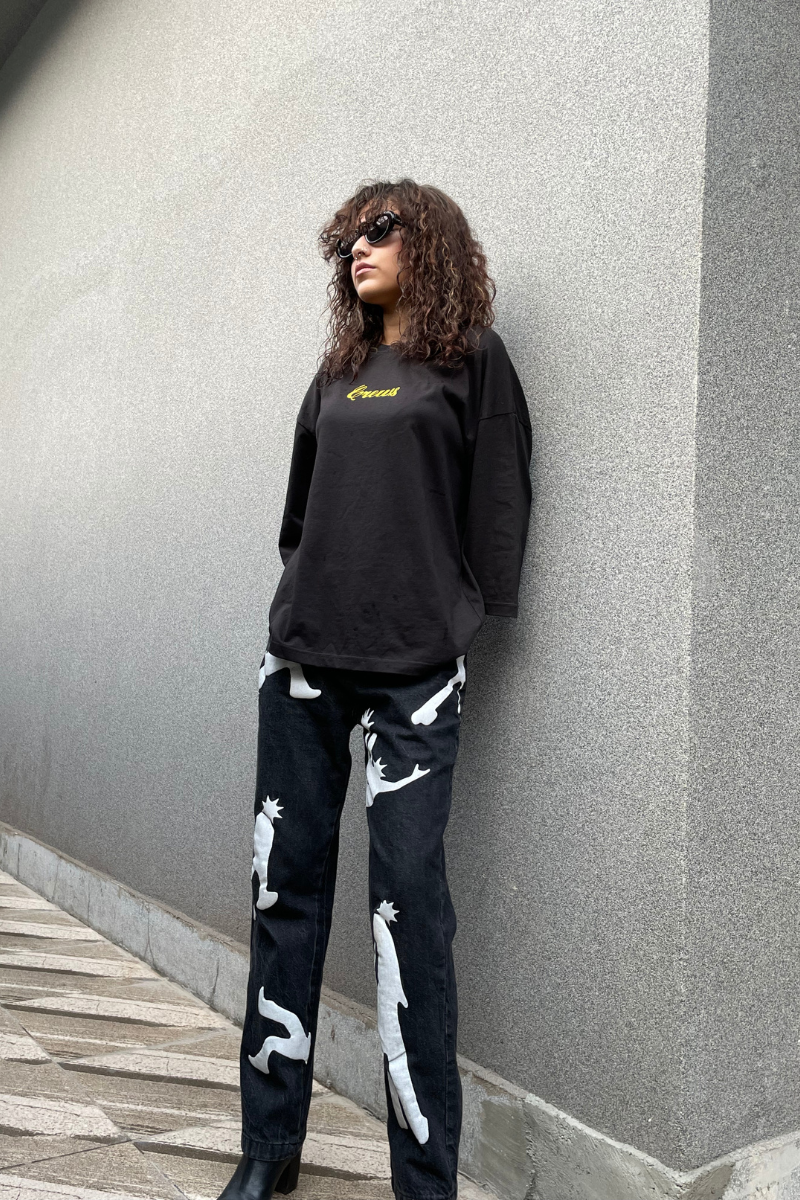 Printed Black Denim