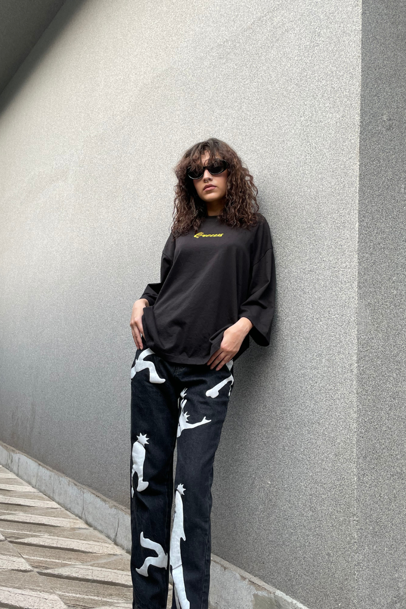 Printed Black Denim