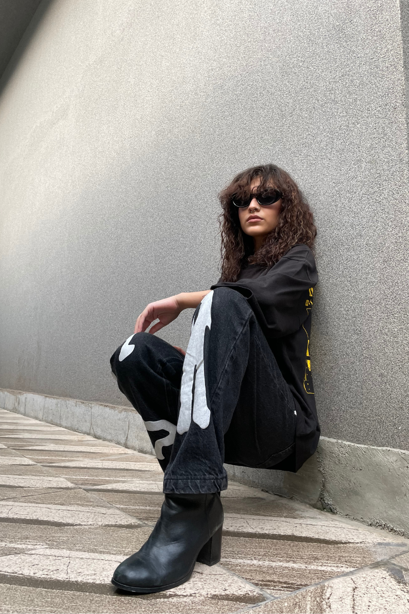Printed Black Denim