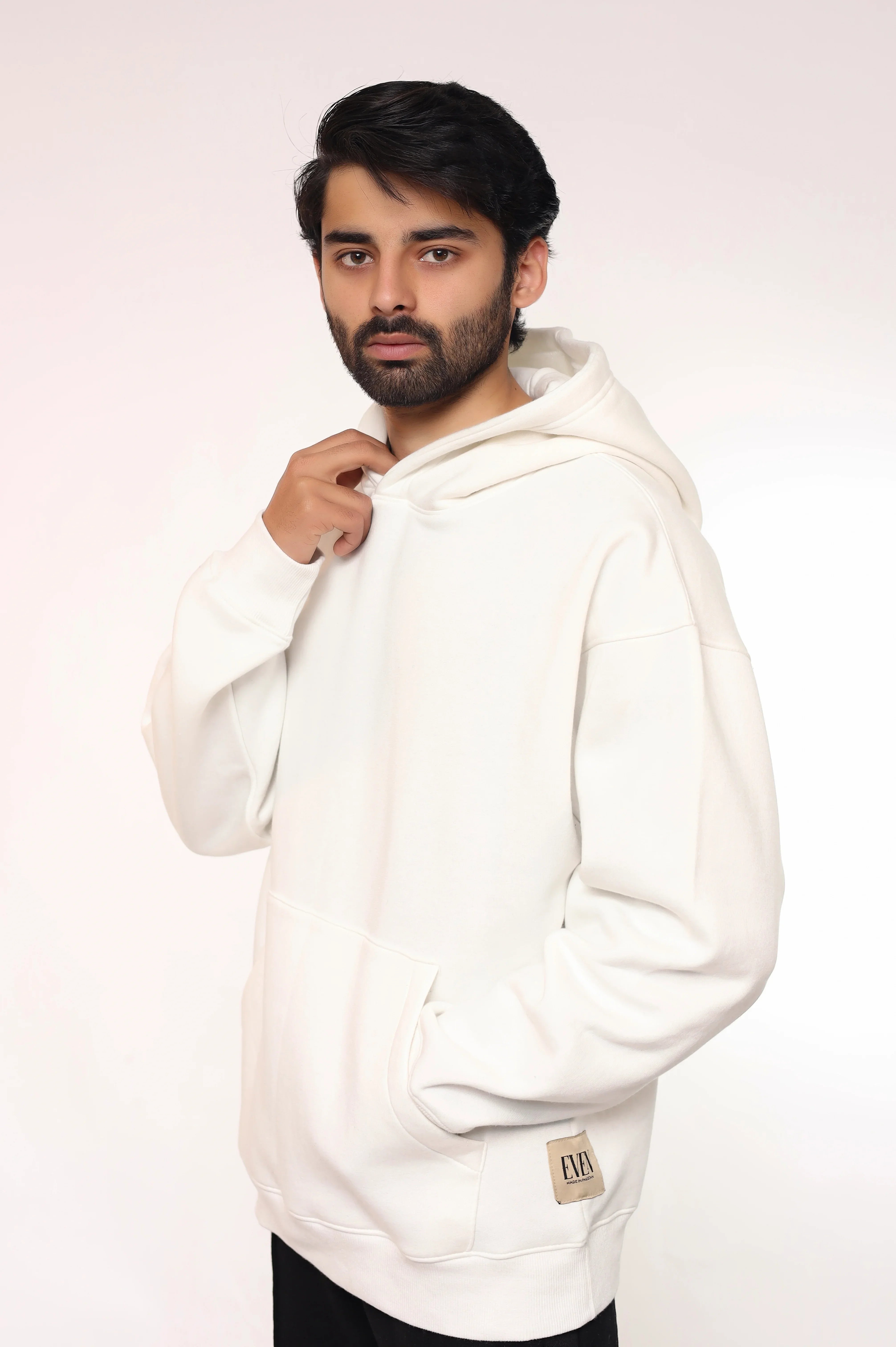 WHITE PULLOVER RELAXED HOODIE