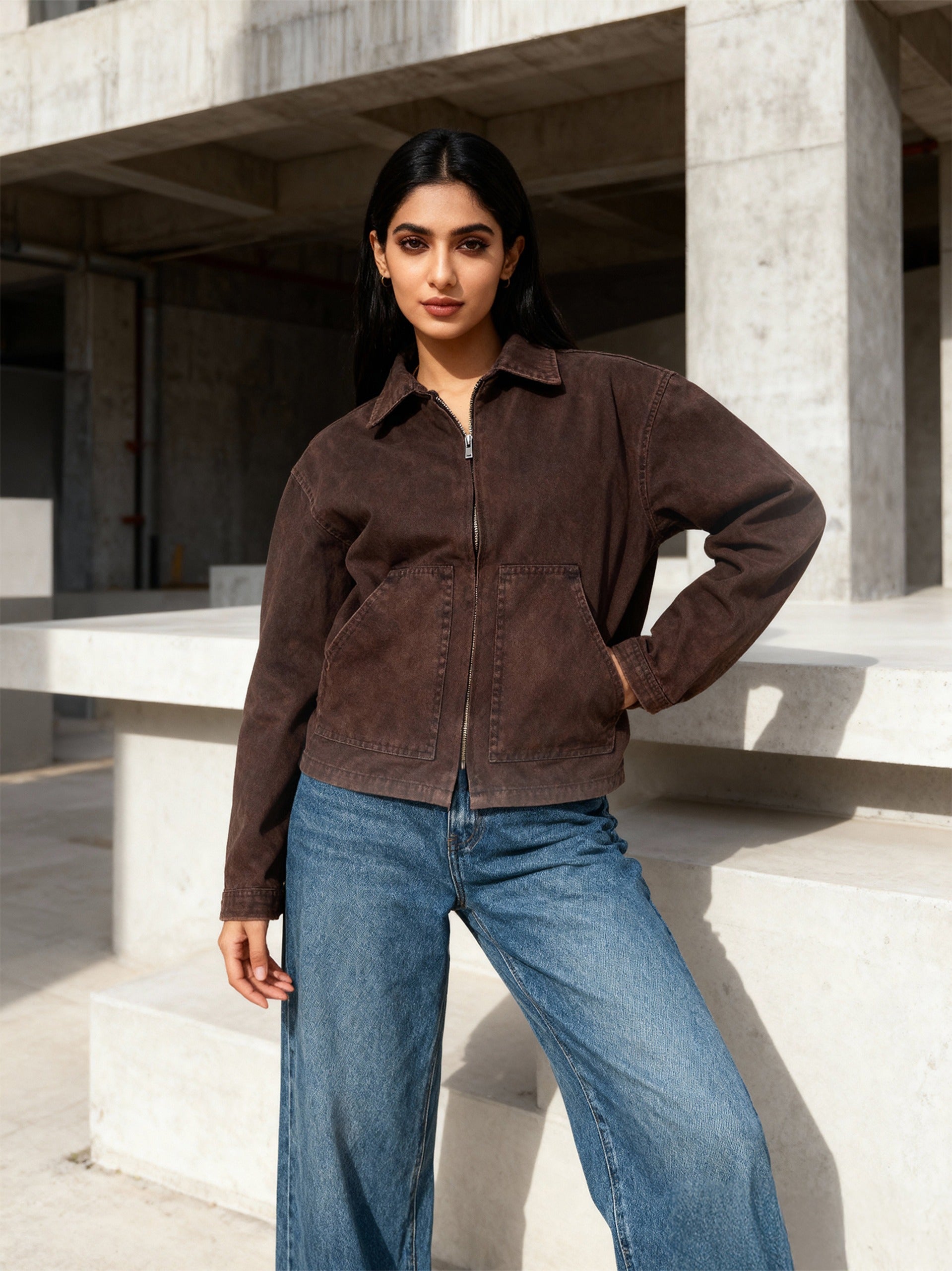 Chocolate Brown Denim-Boxy Fit