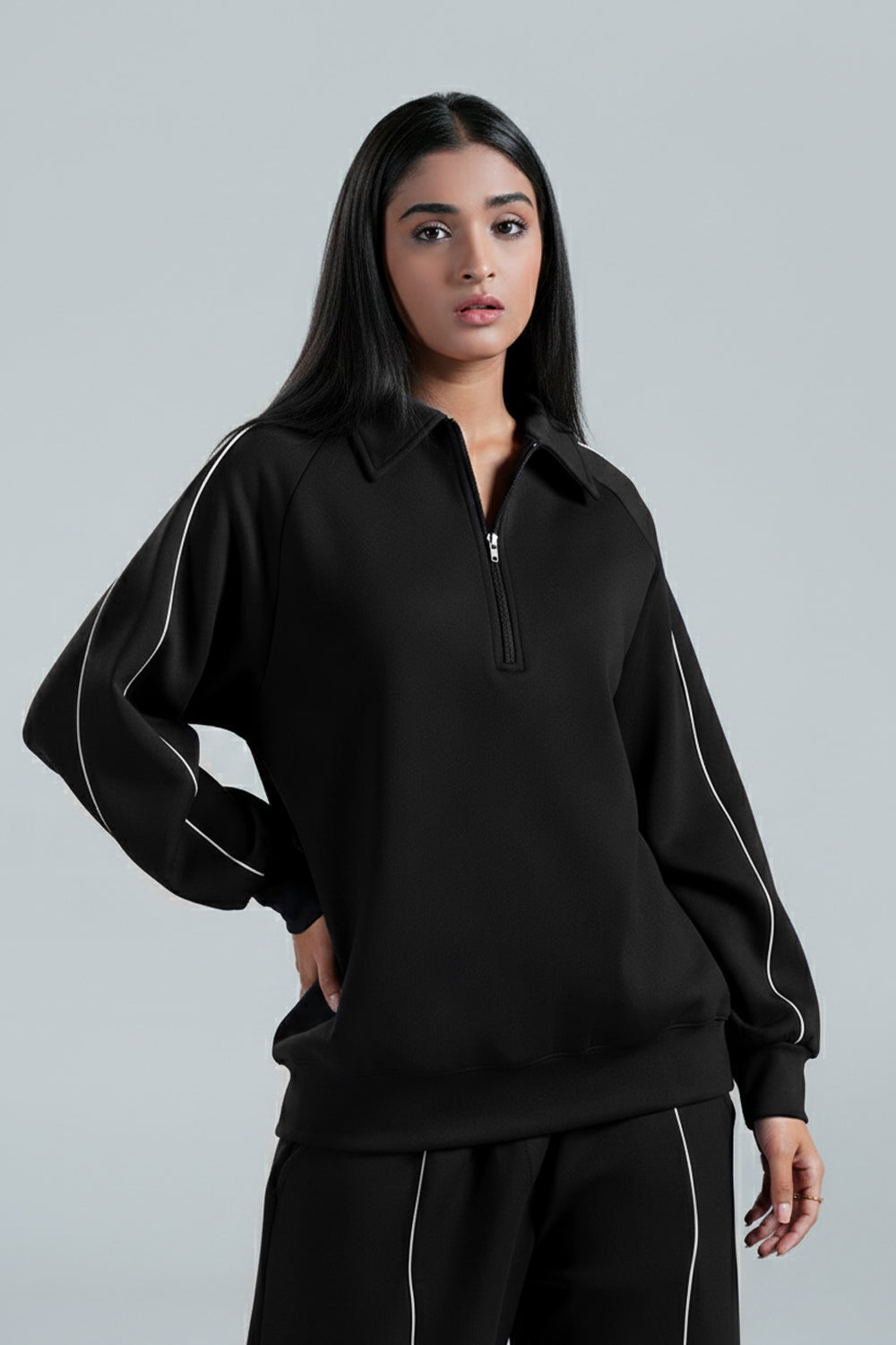 Piped Up Black Half-Zip