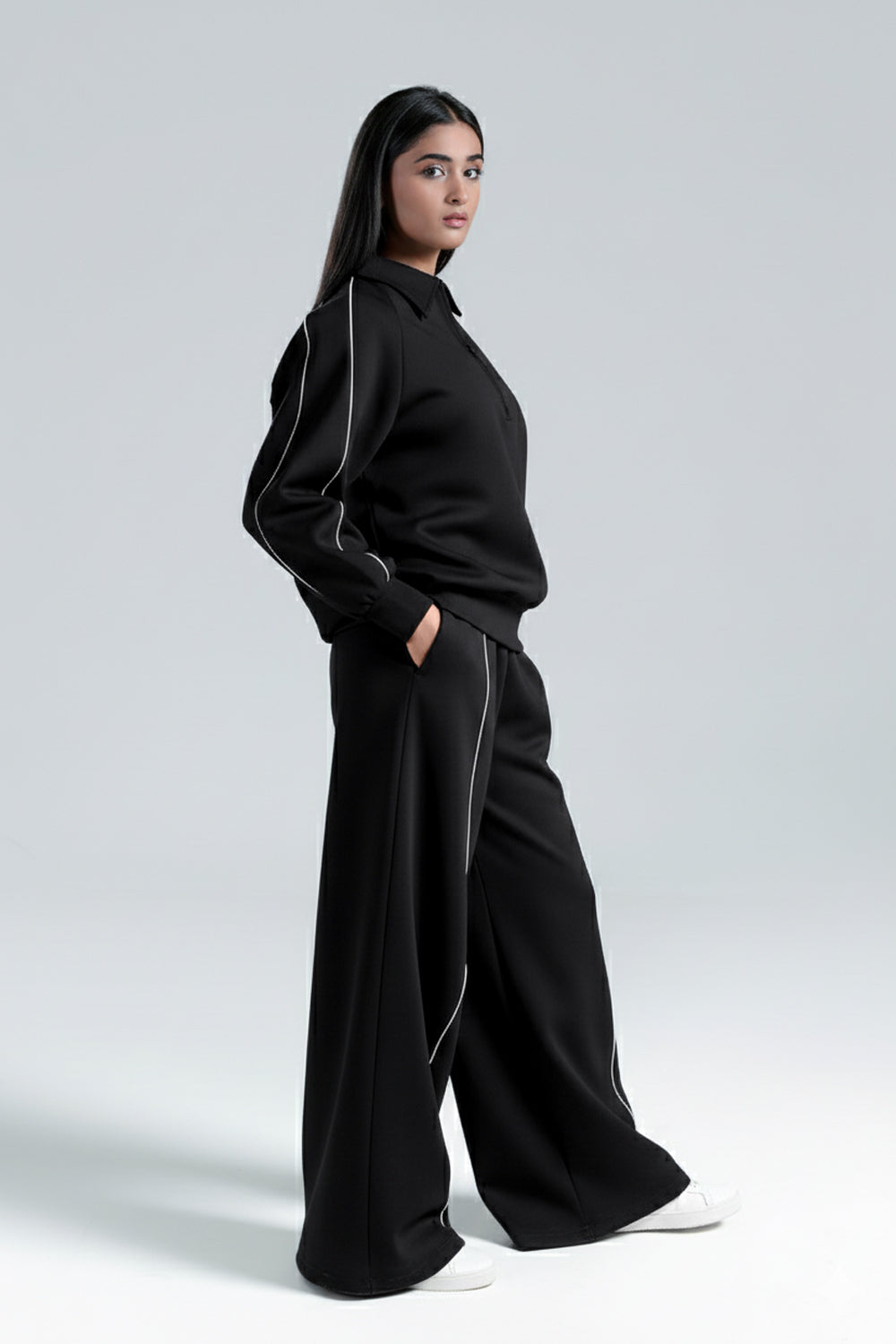 Piped Up Black Half-Zip